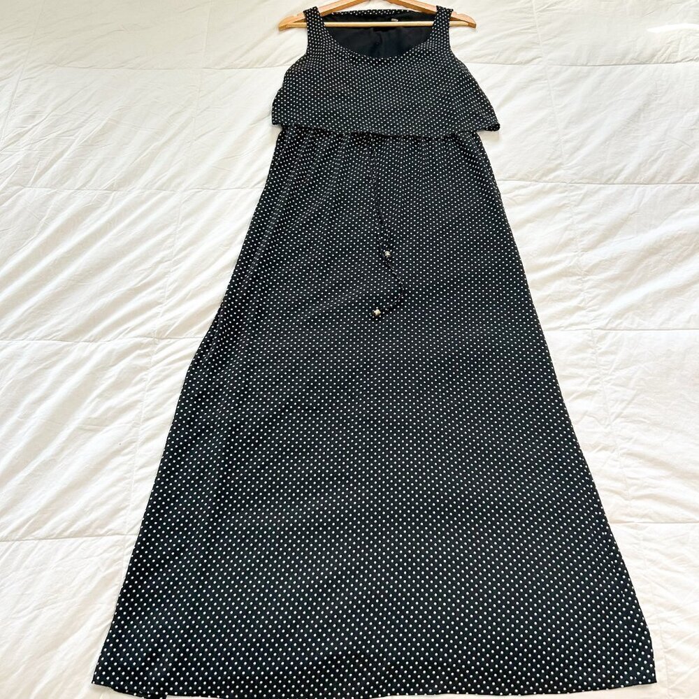 Ivanka Trump Black Polka Dot Maxi Tie Waist Sleeveless Dress Size 10